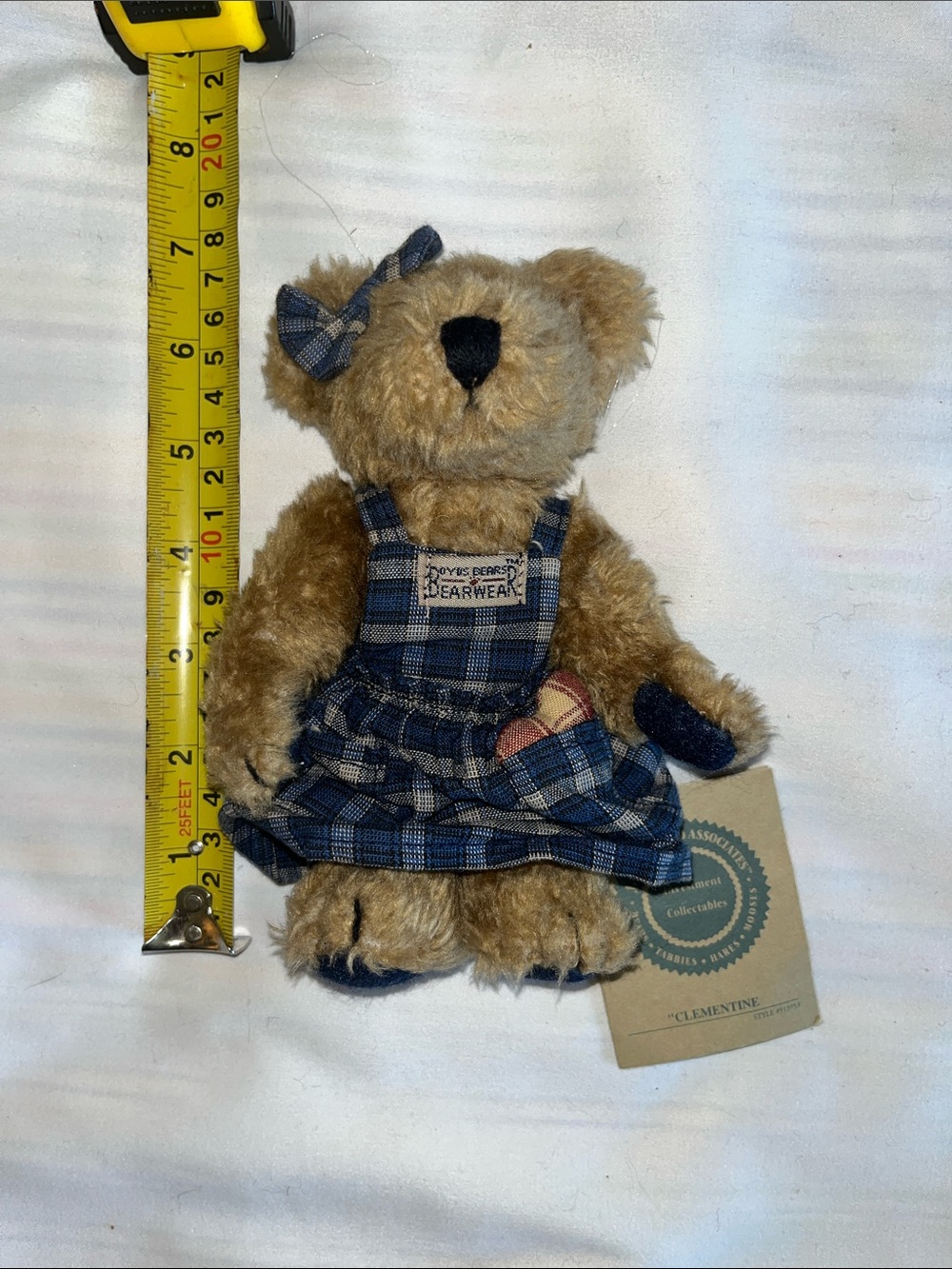 Boyd’s Bears Vintage Clementine 6” Bear Plush in Blue Gingham Plaid Dress NWT